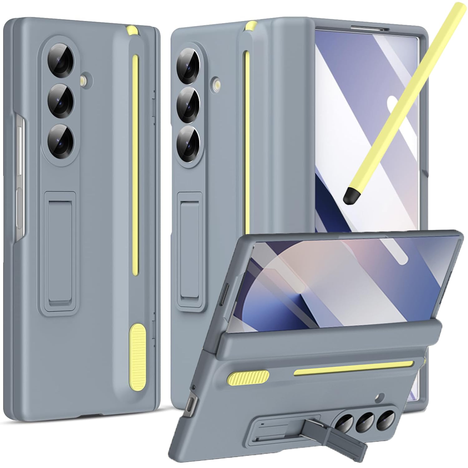 NINKI for Samsung Z Fold 7 Case with S Pen Holder & Stylus and Hidden Kickstand,Protective Hinge Screen Protector Matte Phone Cover for Samsung Galaxy Z Fold 7 Case with S Pen Slot and Stand – Gray