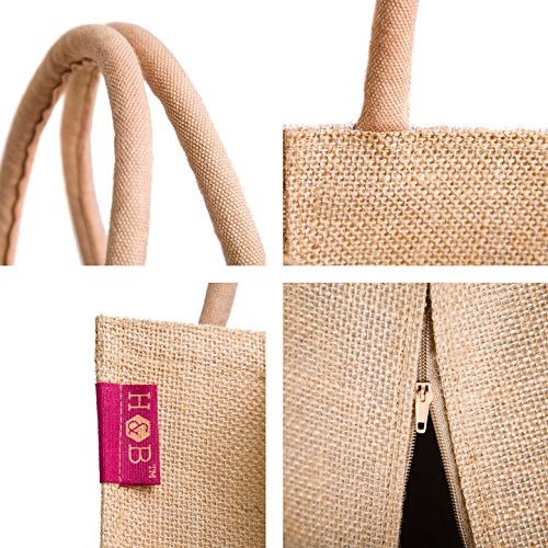 h&b unisex multipurpose wave white jute handbag with zip