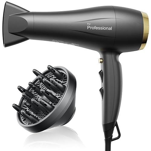 Dekuri Hair Dryer Professional Ionic Hairdryer, Fast Drying, Salon with 2 Speeds, 3 Heat Settings, Cool Button, with Diffuser, Nozzle, Light Gray