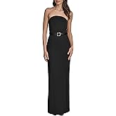 BCBG Womens Strapless Rounded Neckline Jeweled Belt Maxi Dress