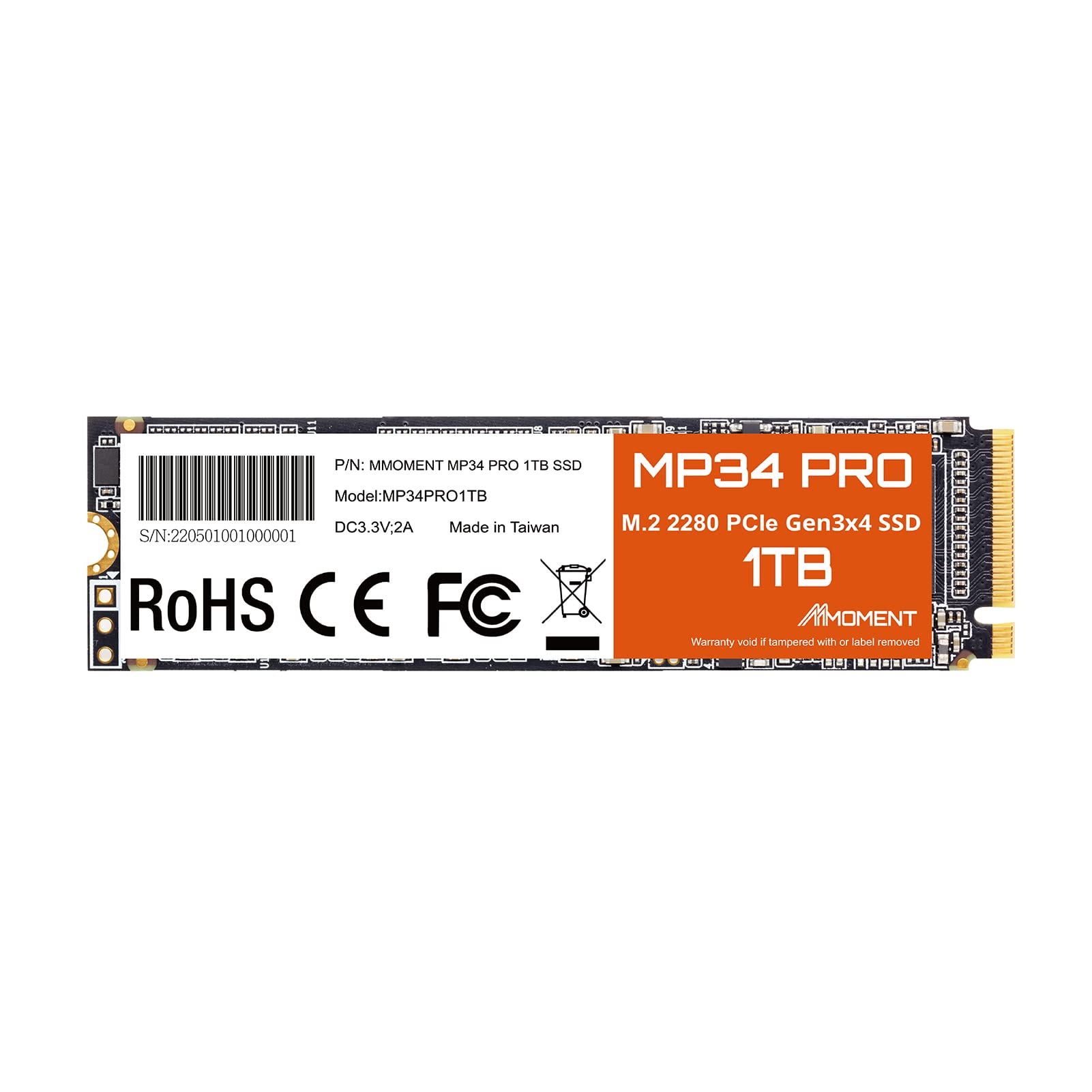 MMOMENT MP34 PRO 1TB PCIe Gen3 NVMe M.2 2280 Internal Solid State Drive, Gen3.0X4, Read Speed up to 3500MB/s, for Laptop, Desktop and Gaming