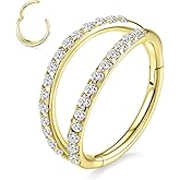 FUNLMO 14K Solid Gold Nose Ring Septum Ring Yellow Gold Conch Helix Daith Tragus Rook Piercing Jewelry Cartilage Earring 16G Double Nose Hoop