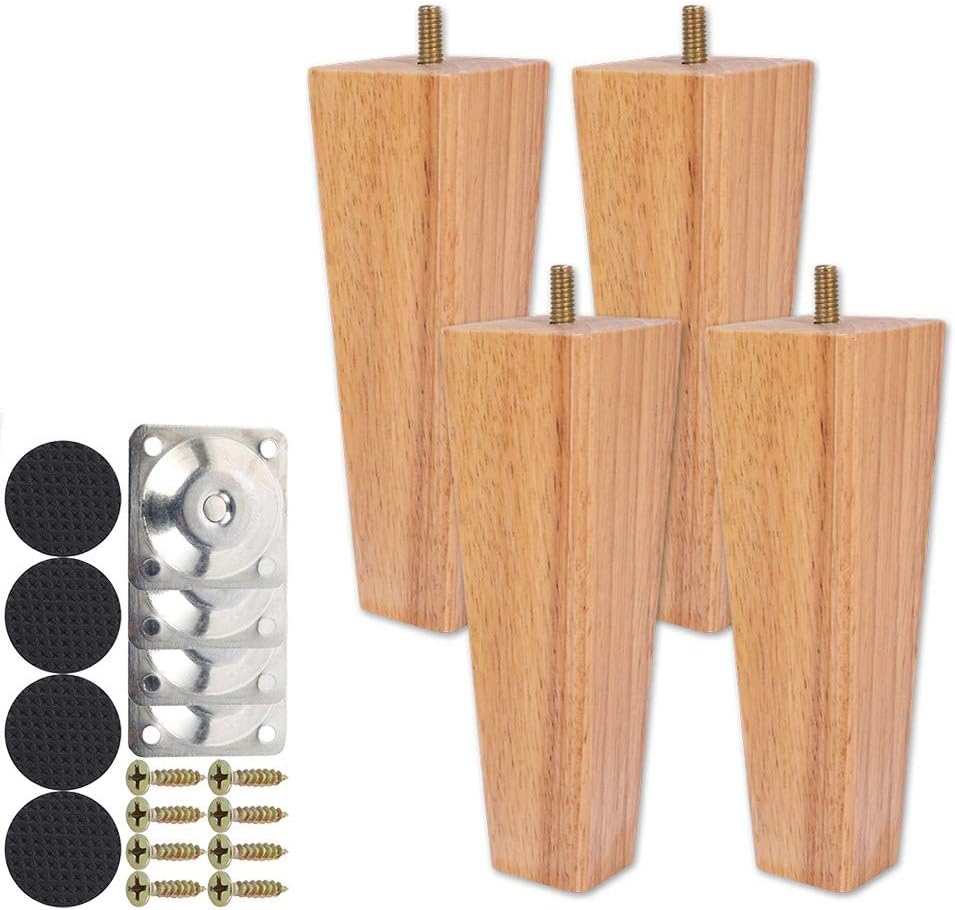 Height Sofa Legs Wooden Furniture Legs,Set of 4 Wood Sofa Legs Solid Replacement Furniture Legs Armchair Cabinet Feet M8 Bolt with Mounting Plate & Screws for Ottoman Couch Dresser (15CM)