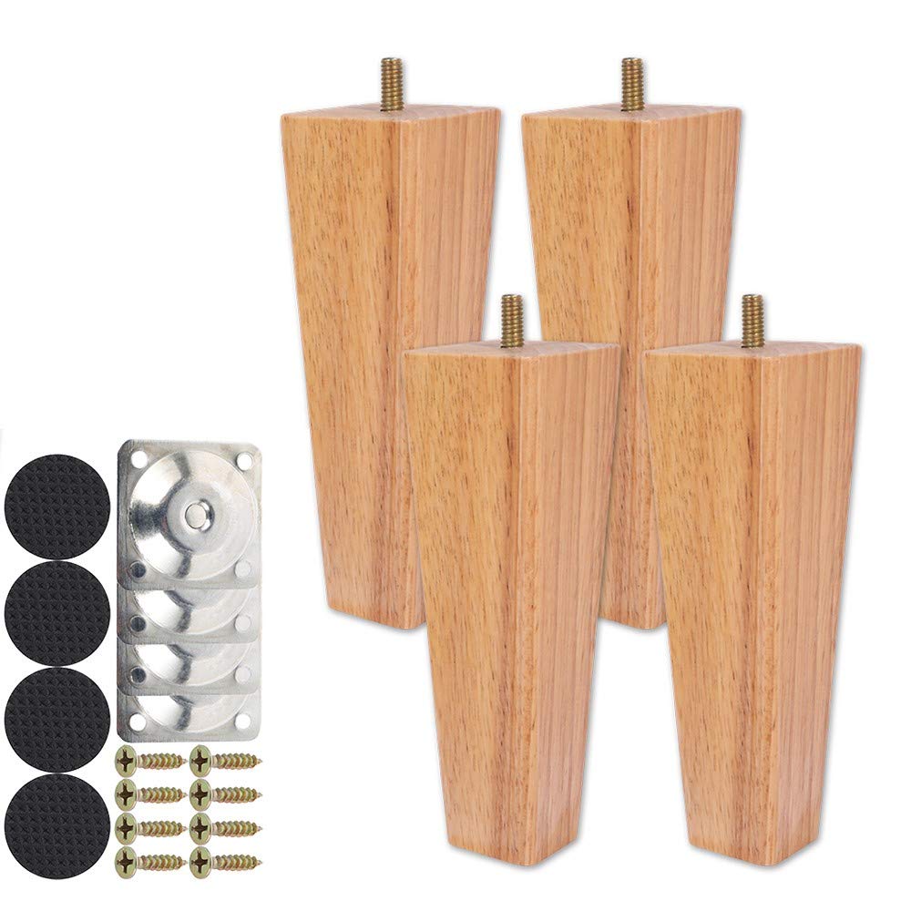 Height Sofa Legs Wooden Furniture Legs,Set of 4 Wood Sofa Legs Solid Replacement Furniture Legs Armchair Cabinet Feet M8 Bolt with Mounting Plate & Screws for Ottoman Couch Dresser (15CM)