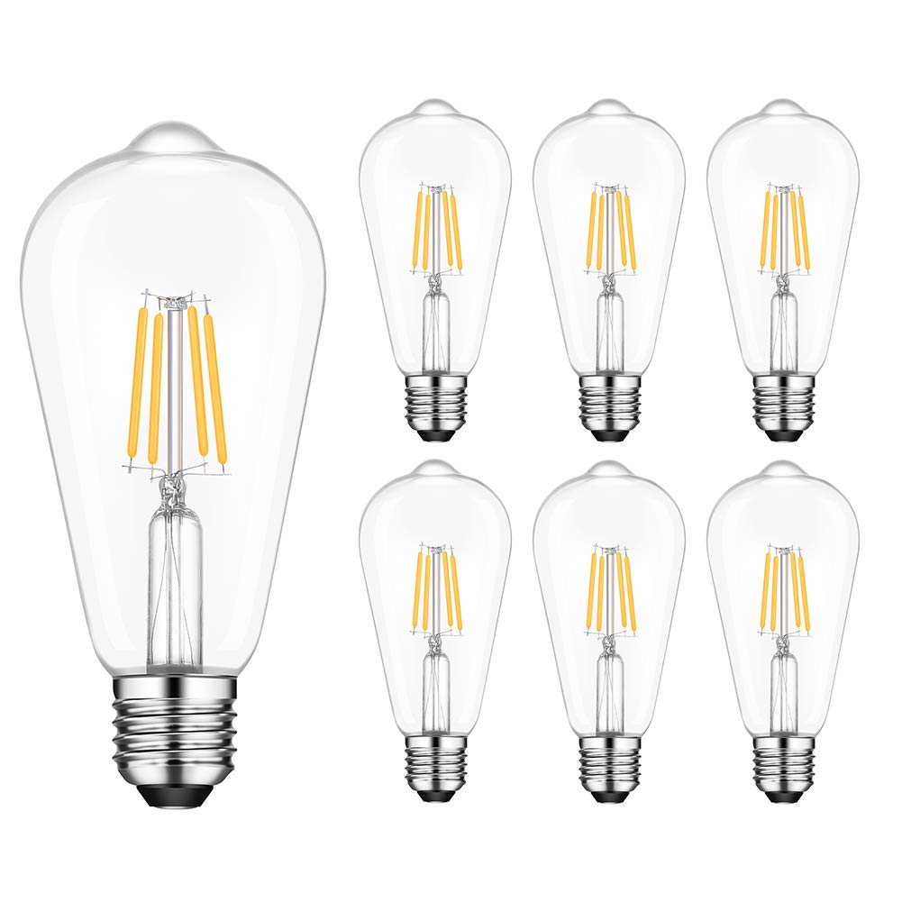 Lulianroundtrip 4W E27 Dimmable LED, 6 Pack, Filament Candle Light Bulb, 2700K Warm White, 400LM, ST64, 40W Incandescent Equivalent