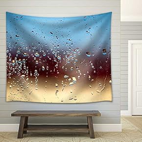 Raindrops on Window Glass, Background - Fabric Wall Tapestry Home Decor - 51x60 inches