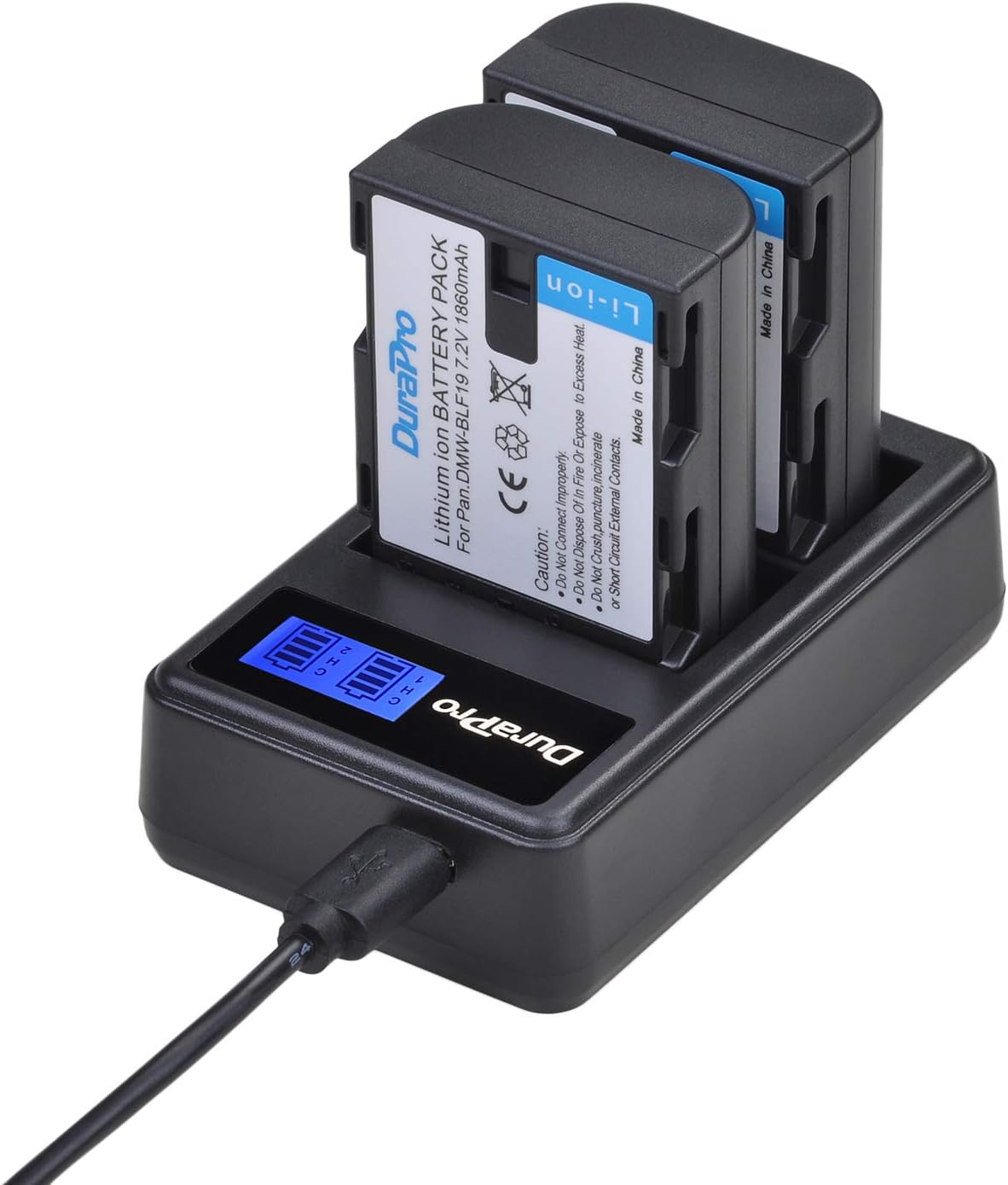 DuraPro 2Packs 1860mAh DMW-BLF19 DMW-BLF19E Battery + Rapid LCD Dual USB Charger for Panasonic DMW-BLF19E DMW-BLF19 DMW-BLF19PP Battery; DMC-GH3,DMC-GH4,DC-GH5 G9 Cameras