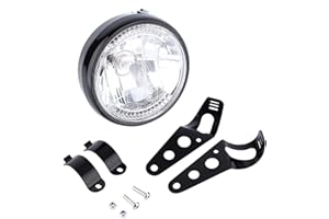 Klanata Universal Motorcycle Headlight with Bracket, 7 Inch Round Led Headlight, 12V H4 35W, Yellow Turn Signal, High Low Beam, Fit For Most Motorcycle