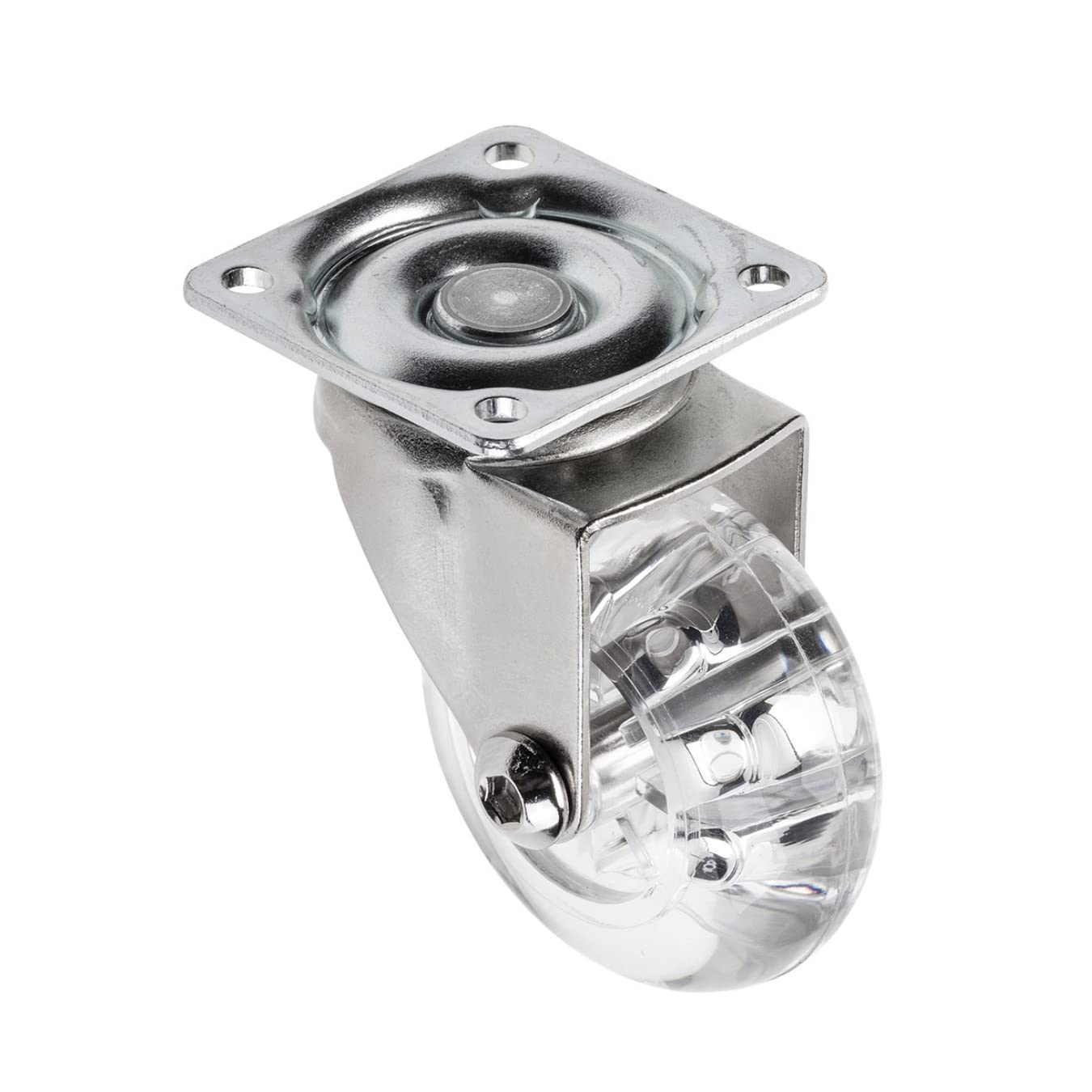 GTV - Brazilia furniture castor without lock, swivel castors for furniture, steel/PC/PU, diameter 50 mm, swivel wheels 360 degrees, total load per castor, 40 kg per castor, transparent