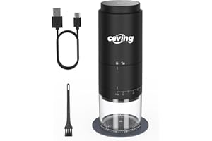 CEVING Portable Battery Powered Burr Coffee Grinder with 38 Adjustable Settings, Rechargeable Coffee Bean Grinder with LED Display, Quiet Cordless Coffee Mill for Travel, Camping, Espresso, Pour Over, etc