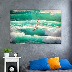 Canvas Wall Art Sports Theme - Man Surfing in The Sea Big Waves - Giclee Print Gallery Wrap Modern Home Art Ready to Hang - 12x18 inches
