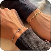 Matching Bracelets for Couples,Dainty Gold Love Knot Bracelet 14K Gold Plated Herringbone Chain Bracelet Relationship Jewelry Gifts for Best Friend