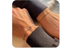 LISITINE Matching Bracelets for Couples，Dainty Gold Love Knot Bracelet 14K Gold Plated Herringbone Chain Bracelet Relationship Jewelry Gifts for Best Friend