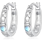 POPLYKE Moon Star Hoop Earrings 925 Sterling Silver Moonstone Earrings Jewelry Gifts for Women Men