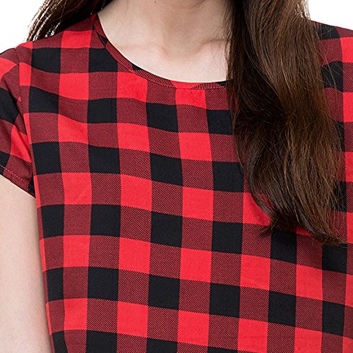 deewa red & black polycrepe round neck casual tops for women