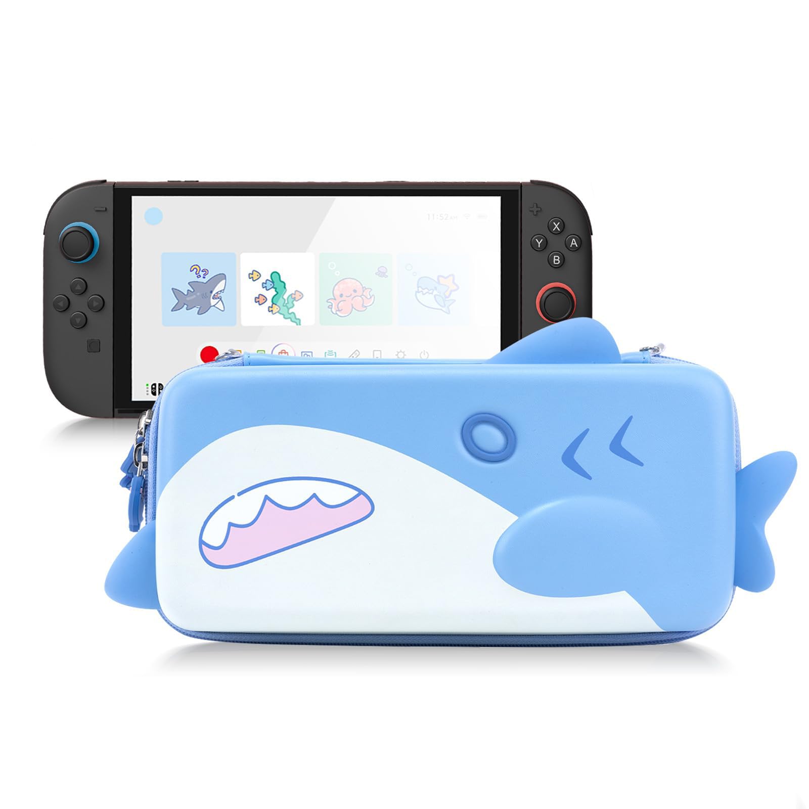 GeekShare Portable Carrying Case Compatible with Switch 2 (2025), Hard Storage Bag with 12 Game Card Slots, Cute Travel Case for Switch 2 Console and Accessories, Shark