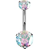 REVOLIA 14G G23 Solid Titanium Belly Button Rings for Women Round CZ Hypoallergenic Belly Rings for Sensitive Skin Belly Rings Barbell Navel Rings Belly Piercing Jewelry 6-16MM