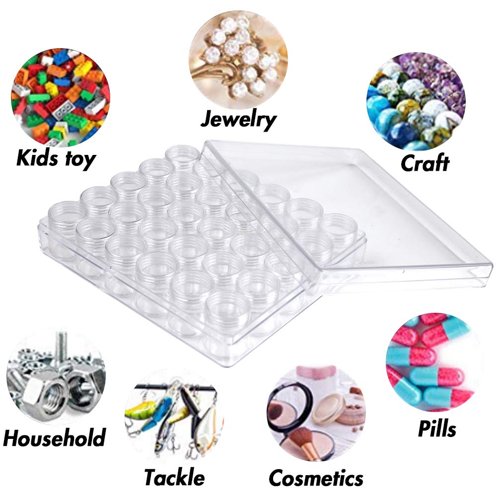 Embroidery Diamond Storage Box, 30PCS Small Clear Plastic Bead Containers with Lid for Jewelry Painting DIY Art Craft Rhinestones Sewing Cosmetic Nail Glitter Powder