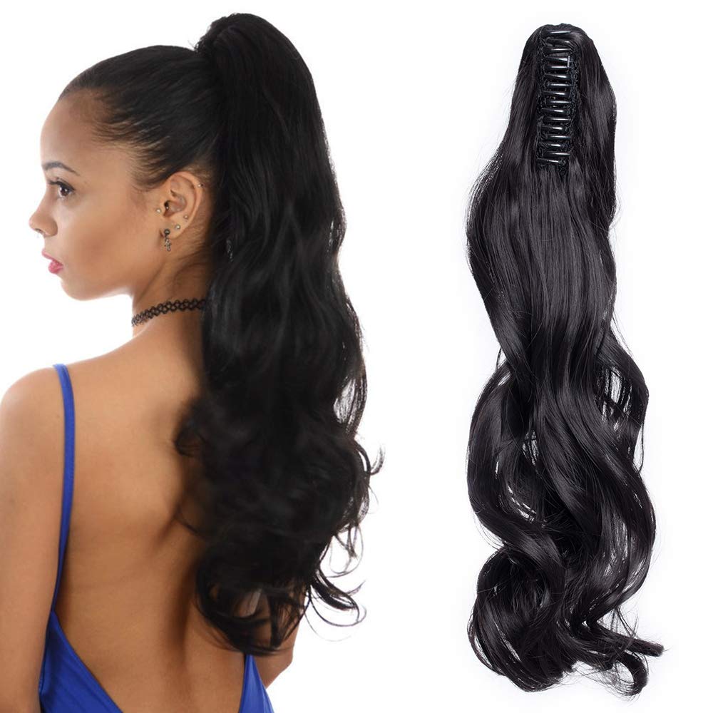 18 Inch Hairpieces Ponytail Hair Clip On Extensions Long Curly Wavy Heat-Resisting - Natural Black(45cm-140g) โ image 1