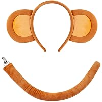 Amosfun Monkey Ear Headband & Tail Set - Fluffy Cosplay Costume For Halloween & Animal Theme Parties