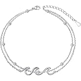 Wave Anklet for Women S925 Sterling Silver Adjustable Starfish Layered Ocean Beach Sea Ankle Foot Bracelet