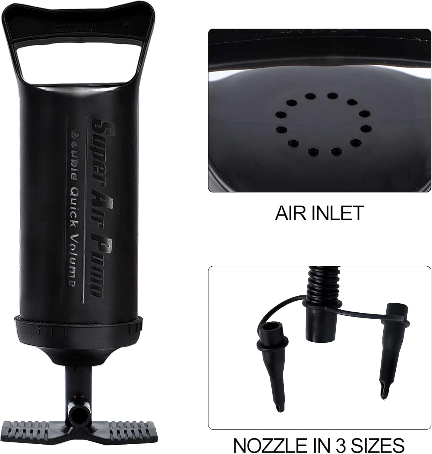 Zcaukya Hand Pump, Double Action Quick Manual Air Pump with Accordion Hose and 3 Nozzles, Portable Air Pump for Inflatable Bed Mattress Pool Floats: Sports & Outdoors