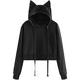 SweatyRocks Women's Long Sleeve Hoodie Crop Top Cat Print Sweatshirt