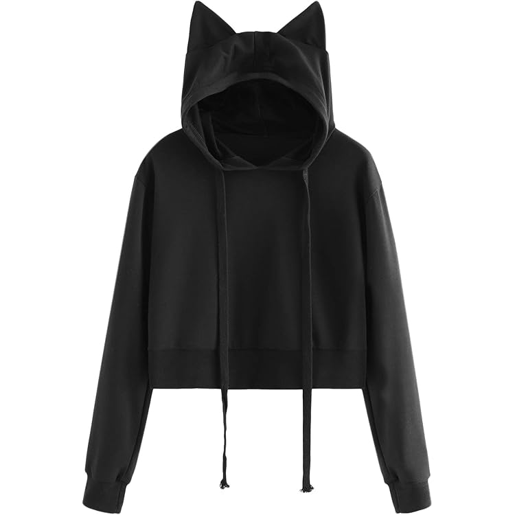 Women's Cat Ear Hoodie Solid Color Zip Up Kawaii Crop Zipper