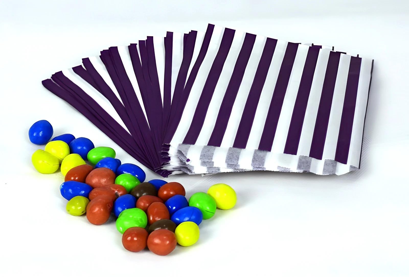 5" x 7" Purple Candy Striped Sweet Paper Bags | Pack of 300 | Wedding Buffet Favour Cake Gift Pick n Mix Shop