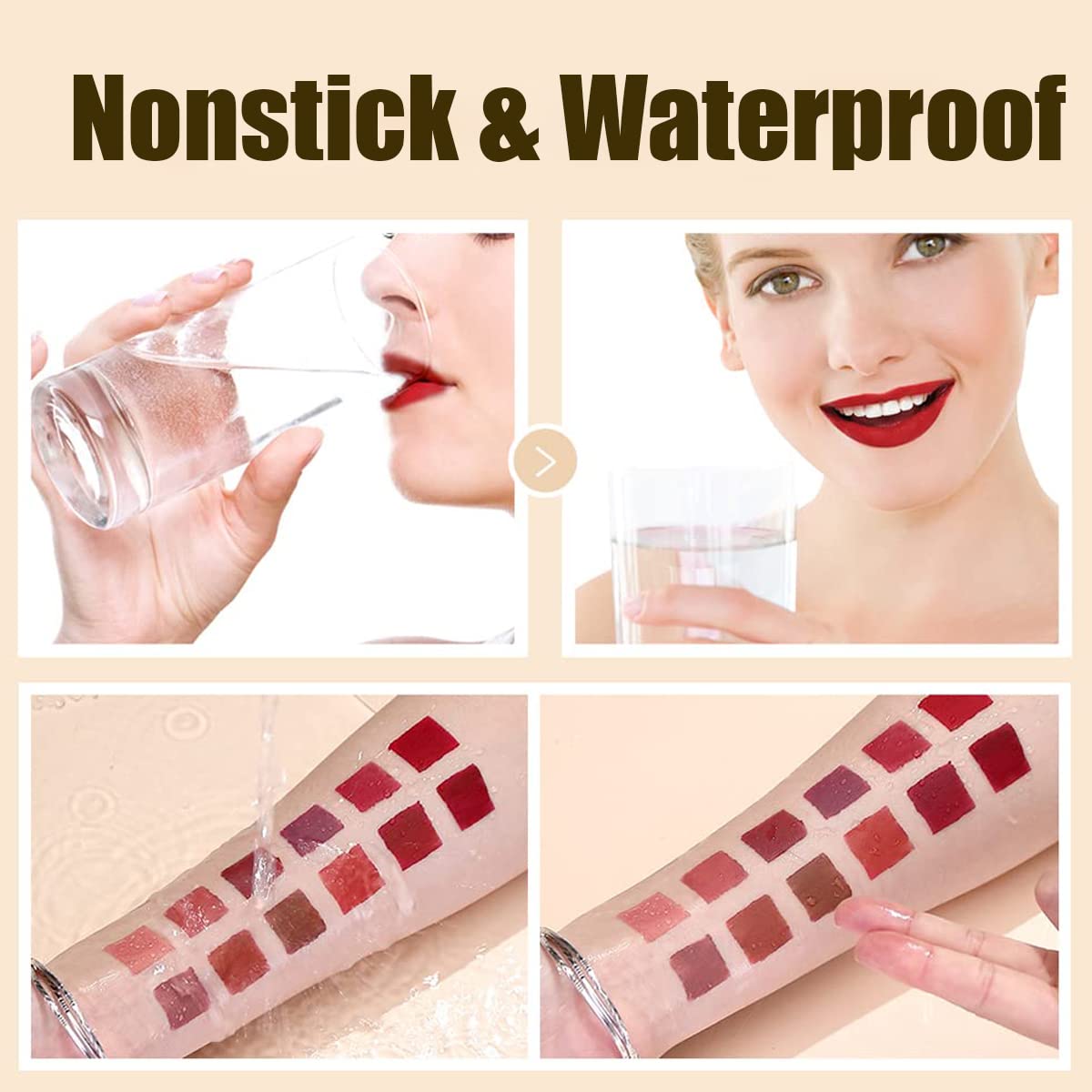 Pakivs 12Pcs Matte Liquid Lipstick Set, Dark Bright Red 24-hour Lip Gloss Kit Long-Lasting Waterproof Lip Stain Non-Stick Cup Not Lipgloss Set for Women