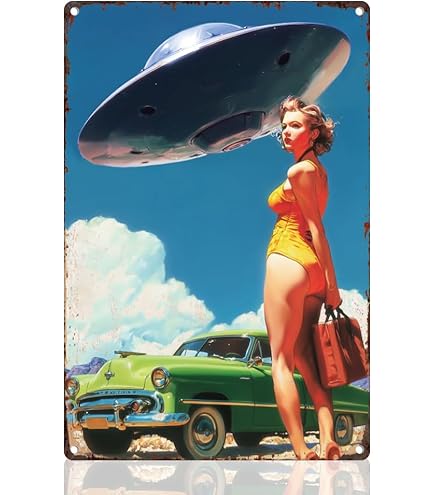 Poster Master - Stampa Alieno Retrò Pin-Up Girl E UFO - Poster Trippy 20x25 Cm