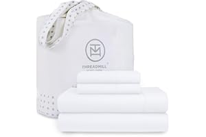 Threadmill Cotton Queen Sheet Set | 100% Cotton Sheets for Queen Size Bed | Solid Sateen Queen Bed Sheets Set with 16” Deep Pocket | Soft Breathable 4-Piece Cooling Bedding Sheet Set | White