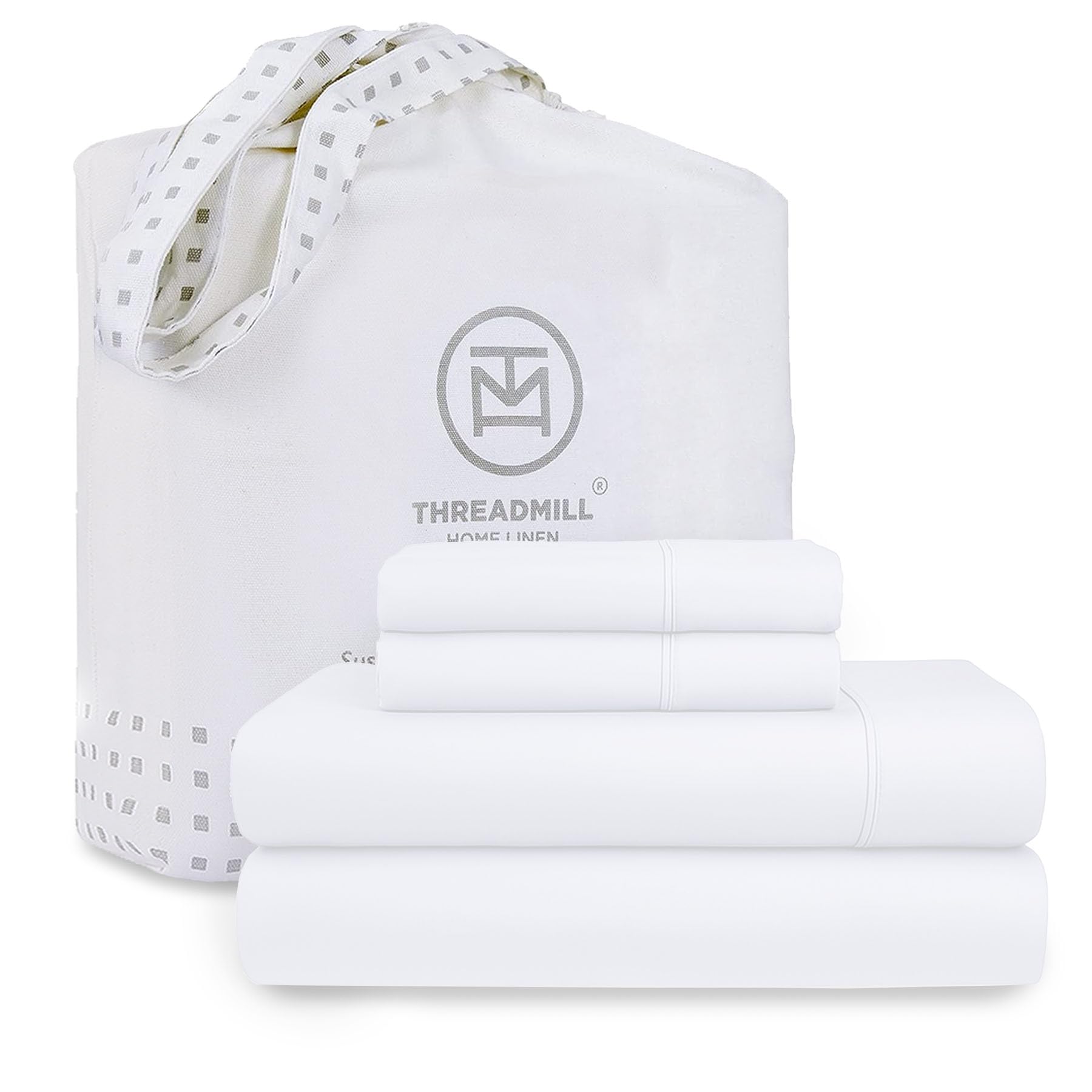 Photo 1 of Threadmill Cotton Full Size Sheet Set| 100% Cotton Sheets for Full Size Bed | Solid Sateen Full Bed Sheets Set with 16” Elasticized Deep Pocket | Soft Breathable 4-Piece Cooling Sheet Set | White