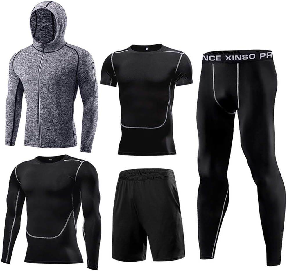Gym Clothes For Men,5 Piece Running Suit Gym Outfit Sports Wear Training Set Running Yoga Lightweight Long Sleeve Sport Clothing,Suitable For Men'S Running/Fitness/Sports/Football Matches