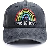 Love is Love Rainbow Hat for Men Women, Funny Adjustable Cotton Embroidered LGBT Gay Pride Baseball Cap