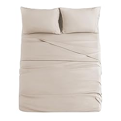 JOLLYVOGUE Bed Sheets Queen 4 Pieces, Beige Sheet