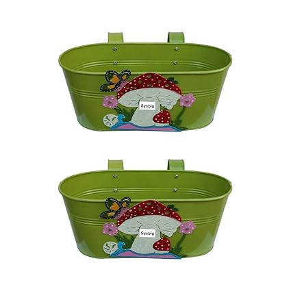 Tovick Set of Two Garden or Balcony Decor Polka Design Metal planters with Detachable Hooks for Indoor Decor/ Garden Decor hftdg