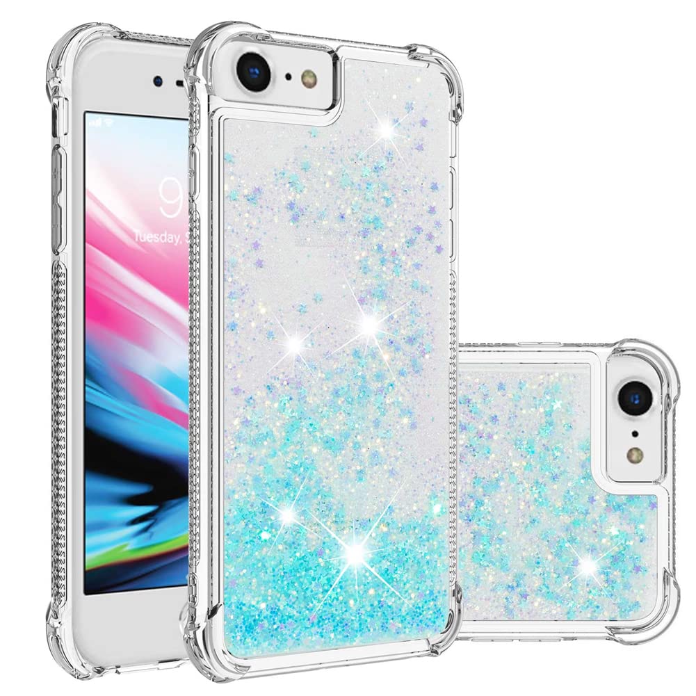 IMEIKONST Compatible with iPhone 8/7 Glitter Case, Liquid Sparkle Quicksand Clear Transparent Sequin Girls Slim TPU Bumper Silicone Shockproof Cover for iPhone 6S / 6. Star Blue YBW