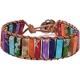 YGLINE 7 Chakra Yoga Bracelet Imperial Jasper Bracelet Adjustable Handmade Beaded Wrap Bracelets Healing Protection Nature Stone Bangle for Women