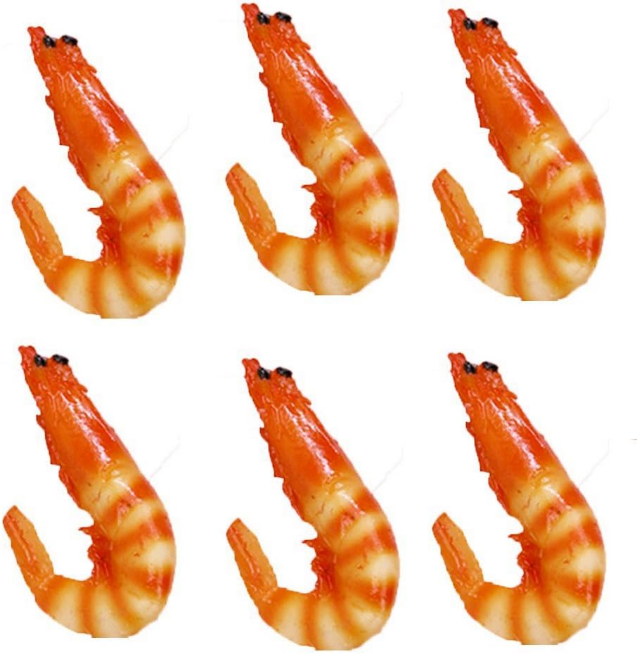 Simulated Cooked Shrimp Crayfish Model, 6 Pcs of PVC Fake Raw Lobster for Store Market Food Sample Display Kids Play House Toy Kitchen Home Party Easter Halloween Christmas Decoration