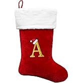Cettkowns 21-Inch Monogrammed Christmas Stockings with Embroidered Initial Letter A, Red Velvet with 10 inch White Plush Cuff Personalized Christmas Stocking for Xmas Tree Fireplace Family Decor Gifts