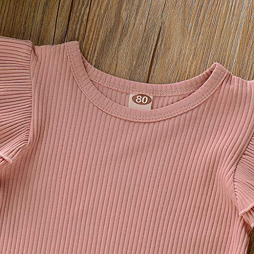 Tomppy Infant Toddler Baby Girls Solid Ruffle Romper + Floral Suspenders Skirts 2PCs Outfits Sets Pink