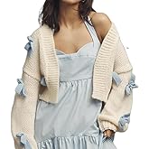 Women's 3D Bows Crop Cardigan Long Sleeve Drop Shoulder Open Front Knitted Cute Sweater Bolero
