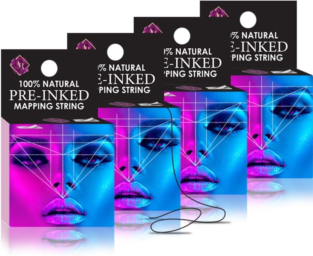 Eyebrows LA-Tattoo/Microblading Supplies, Premium Pre-Inked Mapping String for Eyebrows. Hypoallergenic Mess-Free Bamboo Charcoal Measuring Tool for Permanent Make-Up/Microblading Kit (4 Pack)