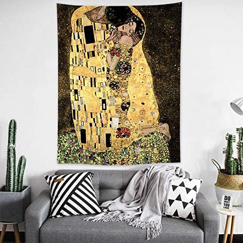 OATHENE Klimt The Kiss Art Painting Background Tapestry Wall Hanging for Bedroom Living Room Home Décor Polyester 80W x 60L inches 1515