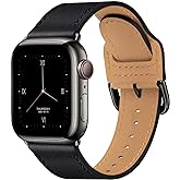 POWER PRIMACY Leather Bands Compatible with Apple Watch Band 38mm 40mm 41mm 42mm-Series 11/10,Genuine Leather Strap Compatible for Women Men iWatch SE Series 11 10 9 8 7 6 5 4 3 2 1(Black/Black)