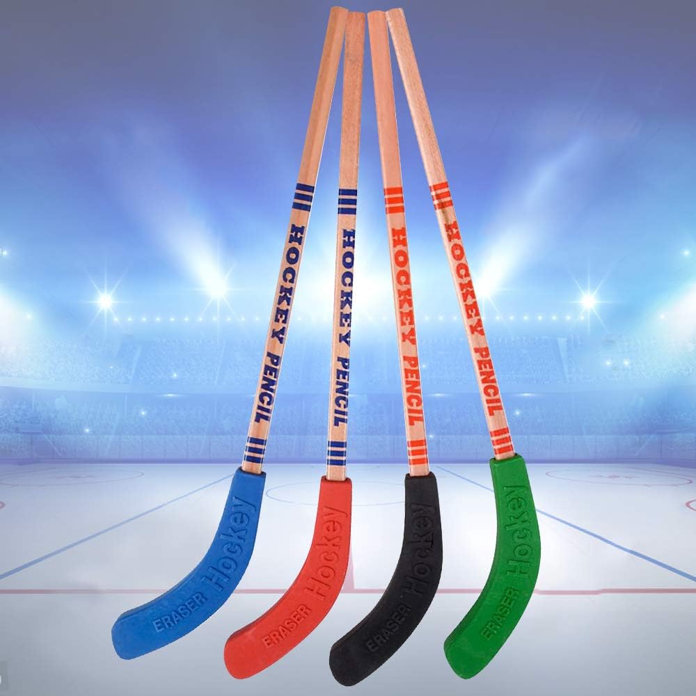ArtCreativity Hockey Pencils for Kids and Adults - Set of 12 - Includes 9 Inch Pencils with Eraser Topper - Unique School Stationary Supplies - Birthday Party Favor for Boys and Girls, Classroom Prize: Toys & Games