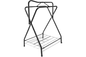 HDYEGY Folding Saddle Rack Heavy Duty Freestanding Horse Saddle Stand Detachable Saddle Rack Stand with Bottom Storage for English & Western Saddles