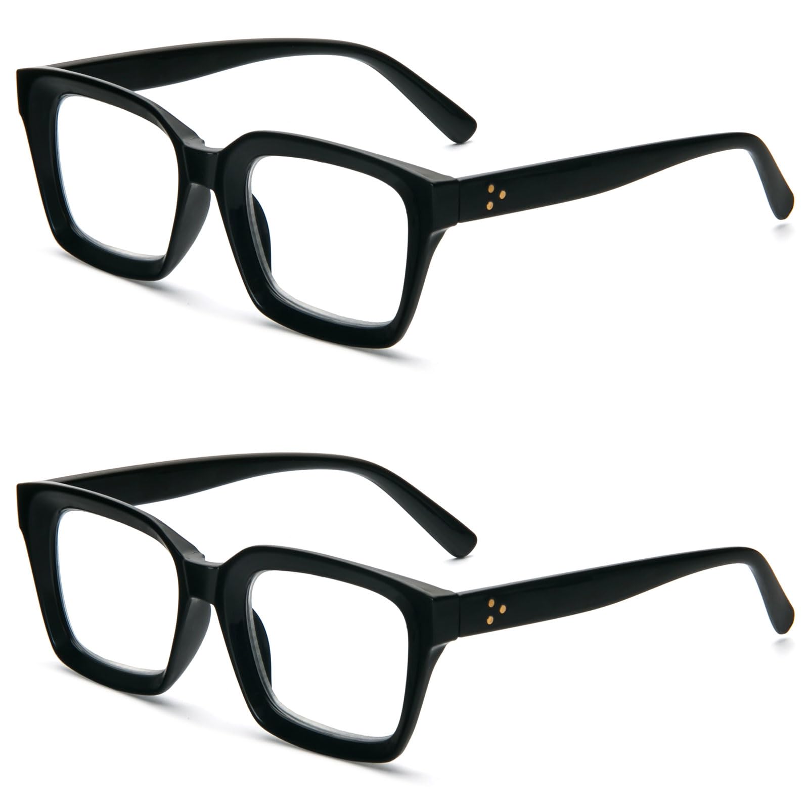 MMOWW 2-Pack Oversized Reading Glasses for Women - Anti Blue Light Glasses with Square Frame (Black, +1.5)