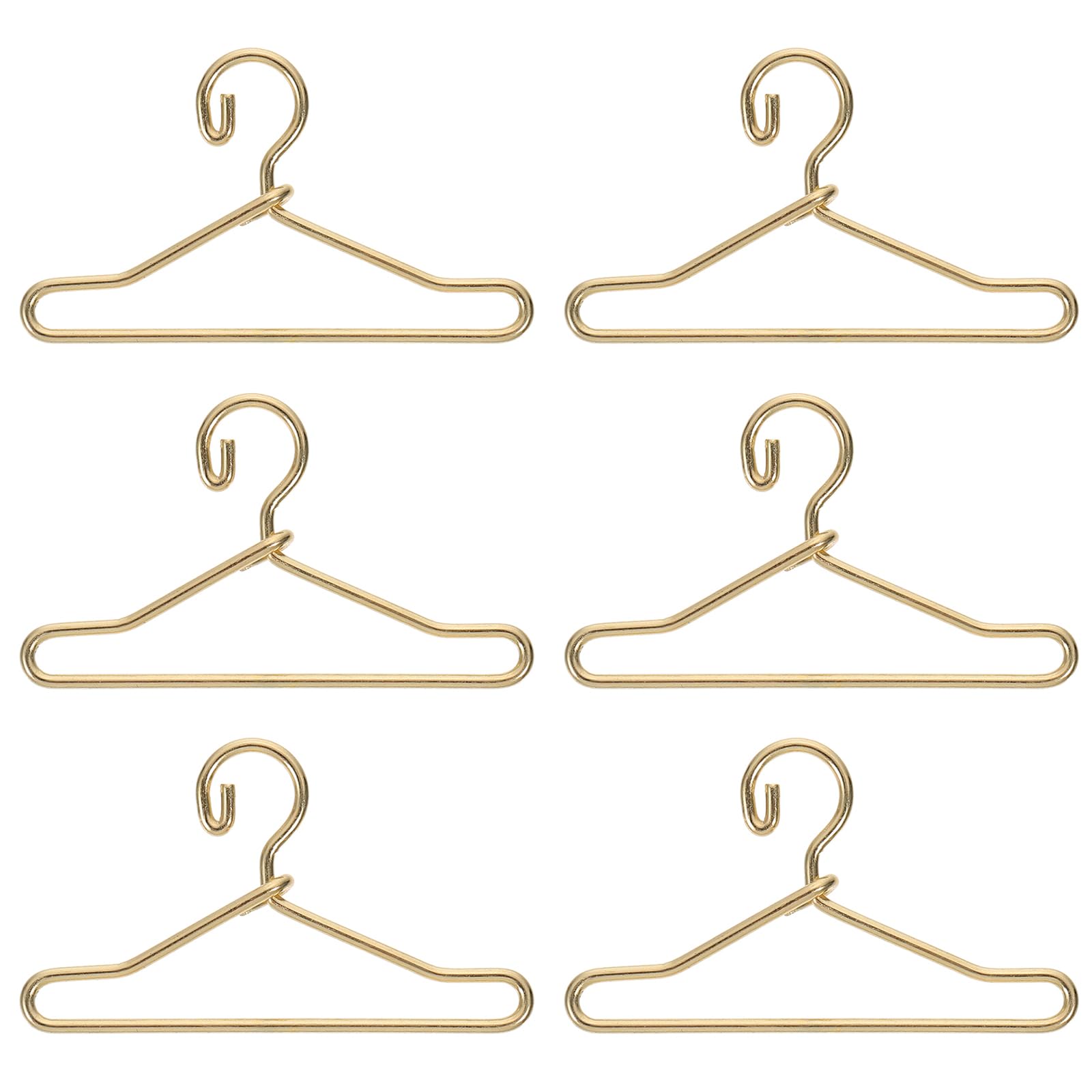Photo 1 of 50Pcs Mini Clothes Hangers Metal Doll Clothes Dress Outfit Holders Wire Rack Stand for Miniature Dollhouse Gown Closets Toys Bedroom Accessories Golden 40mm